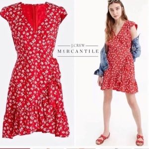 J. Crew Mercantile Red & White Floral Faux Wrap Mini Dress